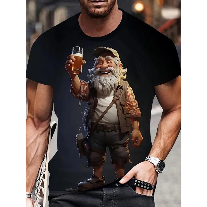 Pánské 3D tištěné kreslené tričko s grafickým obličejem staršího muže, humorné digitálně tištěné tričko s krátkým rukávem, prodyšný polyester, kulatý výstřih, ležérní