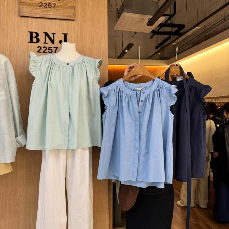 Vintage Solid Stylish Flying Sleeve Casual Shirts for Women Summer Loose Ruffled Women Blouses Pleated Fashion Elegant Shirt Female Clothing New 26285