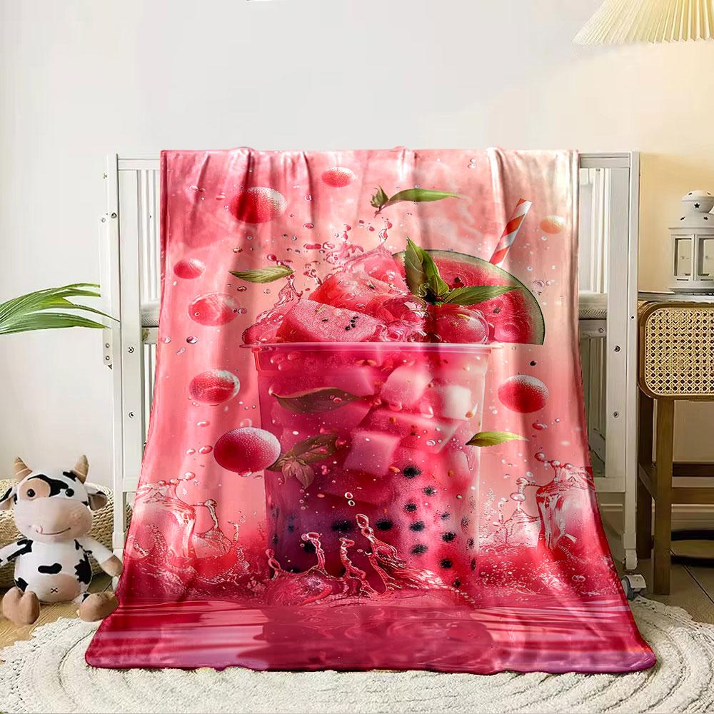 Floating watermelon, splashes, bubbles, and a vibrant pink liquid theme. for all seasons blanket lunch break throw gift 80cm x 120cm