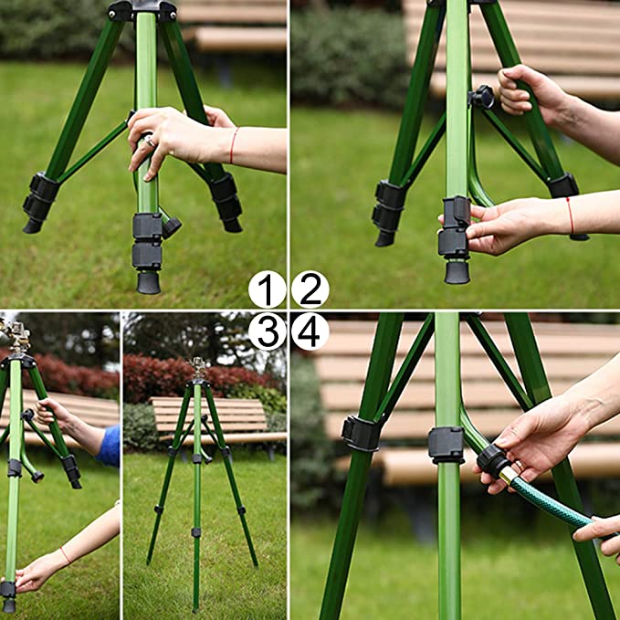 1/2" Garden Irrigation Stainless Steel Telescopic Tripod Height Adjustable Tripod Base with 16mm Quick Connector
