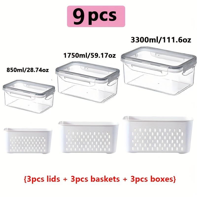 9pcs fridge storage boxes with lids stackable with drain tray for fruits, vegetables, suitable for camping and dining