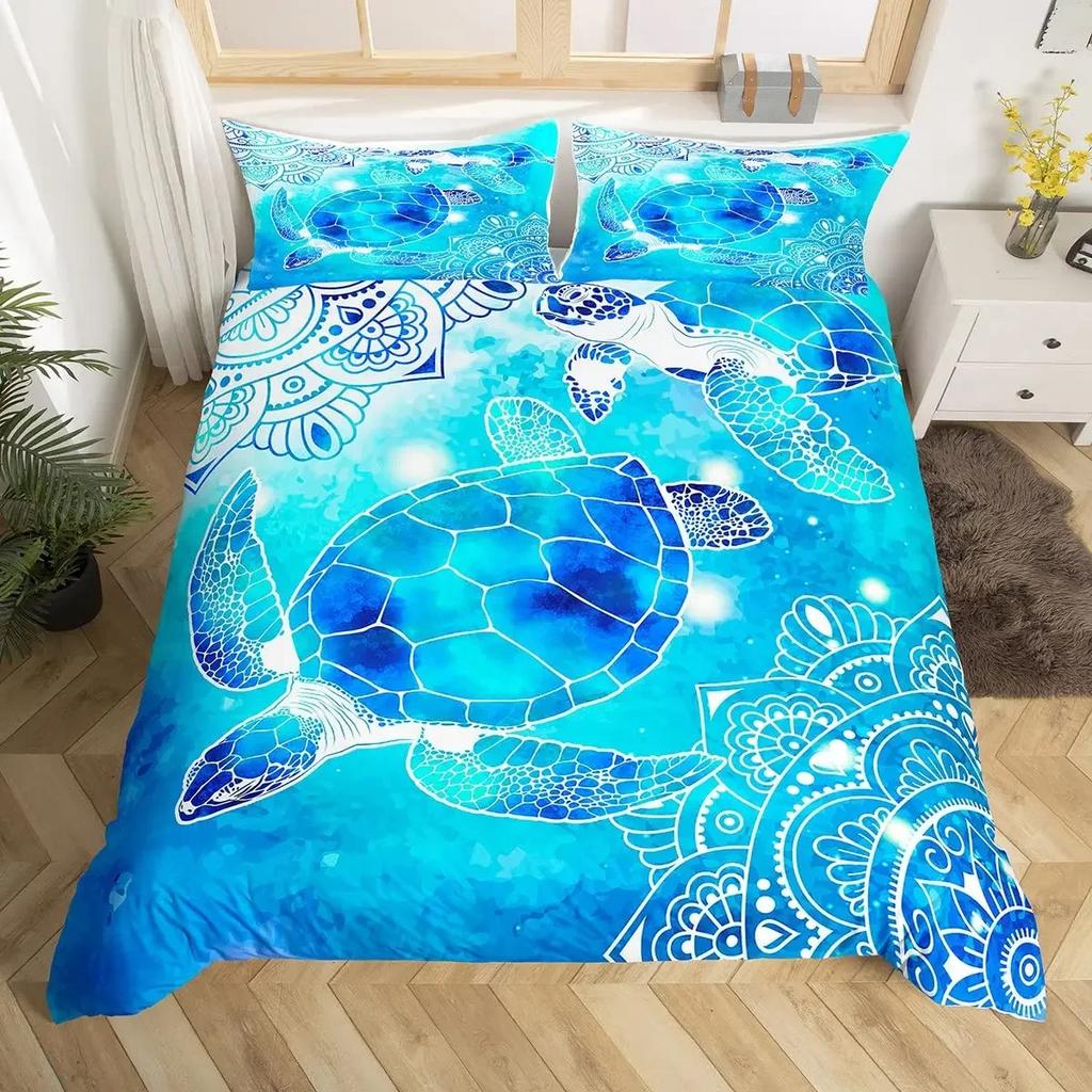 Ocean Theme Sea Turtle Soft Duvet Cover Reptile Tortoise Warm Comforter Cover Microfiber Stary Sky Galaxy Beding Set Single Quen Sized Dimensions