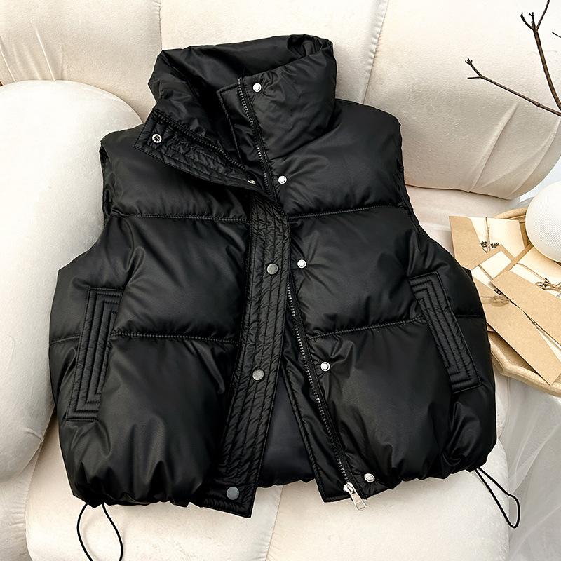 Women S Winter Cotton Vest Stand Collar Loose Short Sleeveless Vest