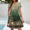 Women's Dresses Summer Fashion Round Neck Loose Bohemian Vacation Dresses Vintage Casual Short Sleeve Woman Clothes