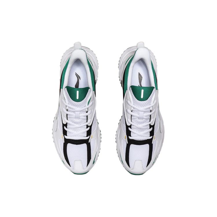 Li Ning Patchwork Cushioning Slip Resistant Low top Running Shoes Men's White Green ARLQ009-2