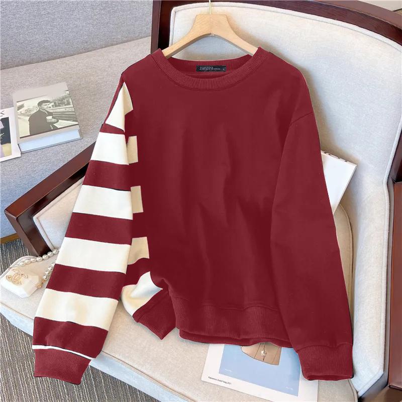 

ZANZEA Жіноча повсякденна толстовка з круглим вирізом і довгими рукавами вина червоного кольору