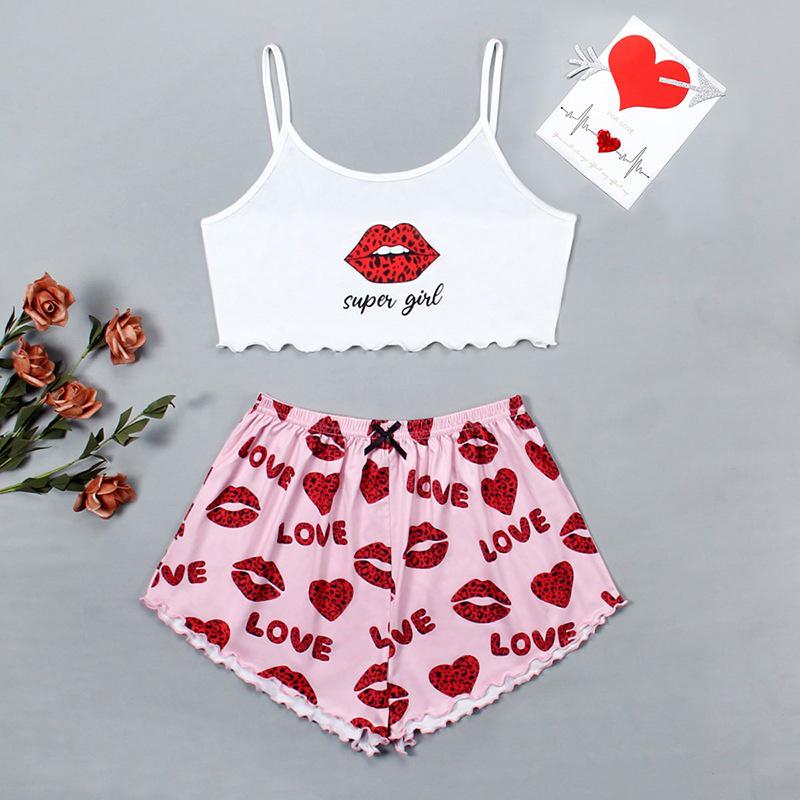 Women's Printed Knit Vest & Camisole Pajama Set - Comfortable & Stylish