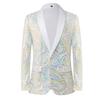 Mens Paisley Embroidered Sequin Suit Jacket Shiny Blazer