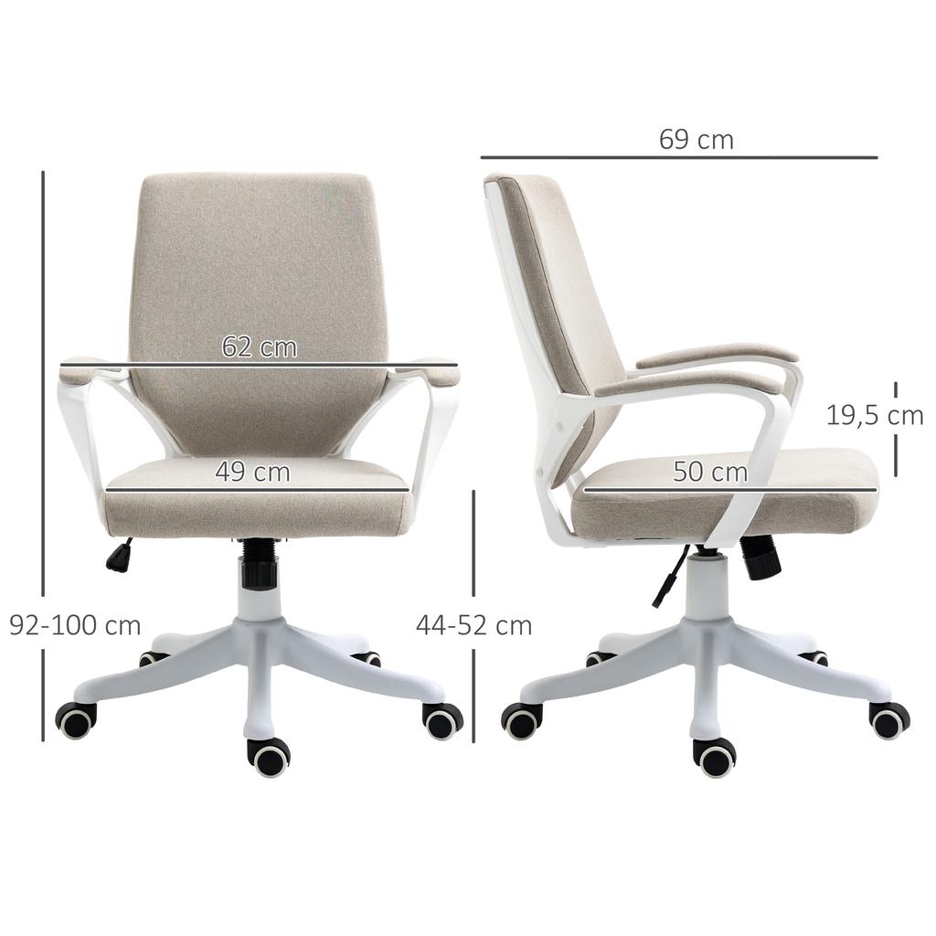 Office Chair Ergonomic Desk Chair with Armrest, Height-Adjustable Swivel Chair with Tilt Function, Linen Look, Padded Computer Chair, Beige+White
