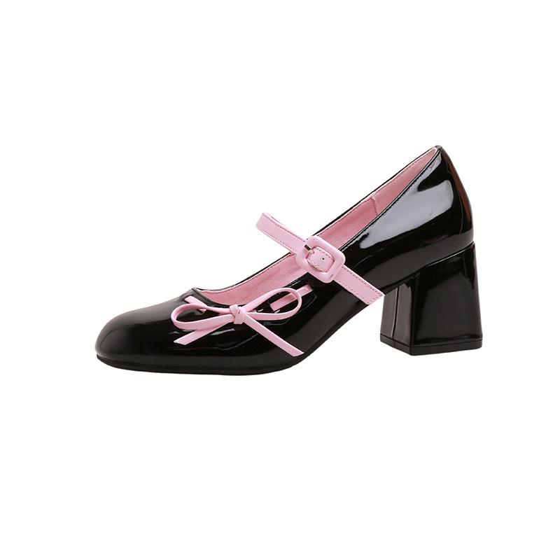 

Fashion silver pink bowtie high heels shoes woman ankle strap sweet lolita shoes japanned leather slingback pumps women bombas 2025 34