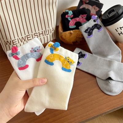 Spring And Autumn Cute Cartoon Cat Socks Mid-Tube Socks Trendy And Versatile, Wear Student Stockings Piled Up With Socks