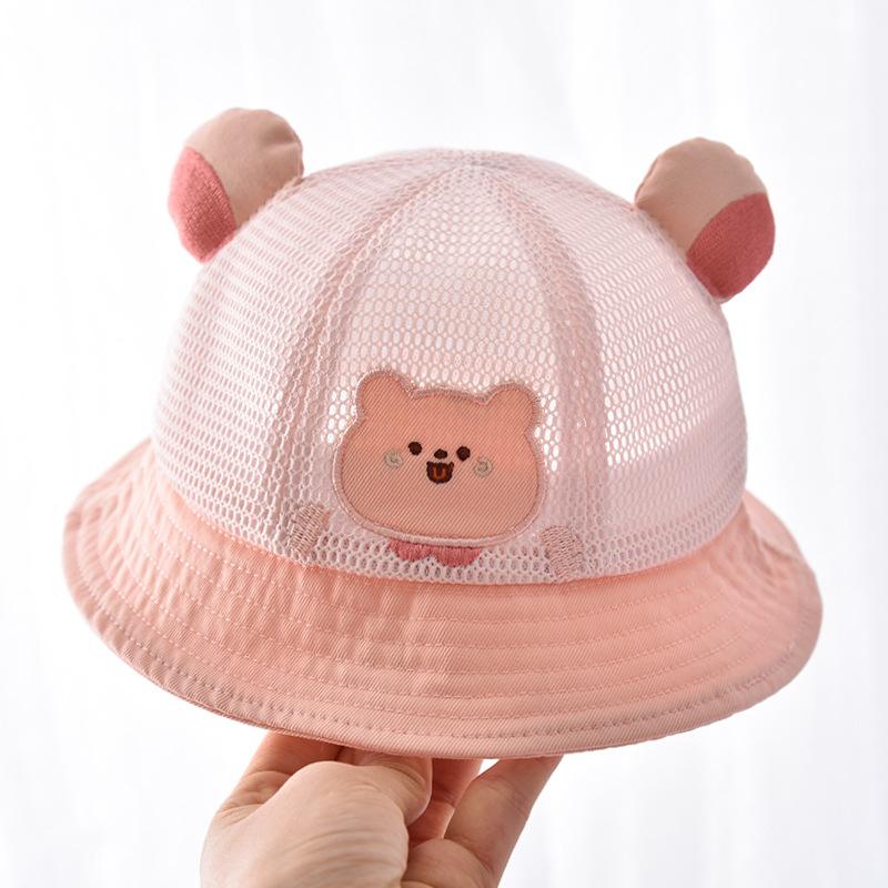 Baby Summer Sun Hat Kids Breathable Mesh Basin Cap Cute Boy Girl Outdoor Sunshade Visors Cartoon Bear Children Fisherman Hats