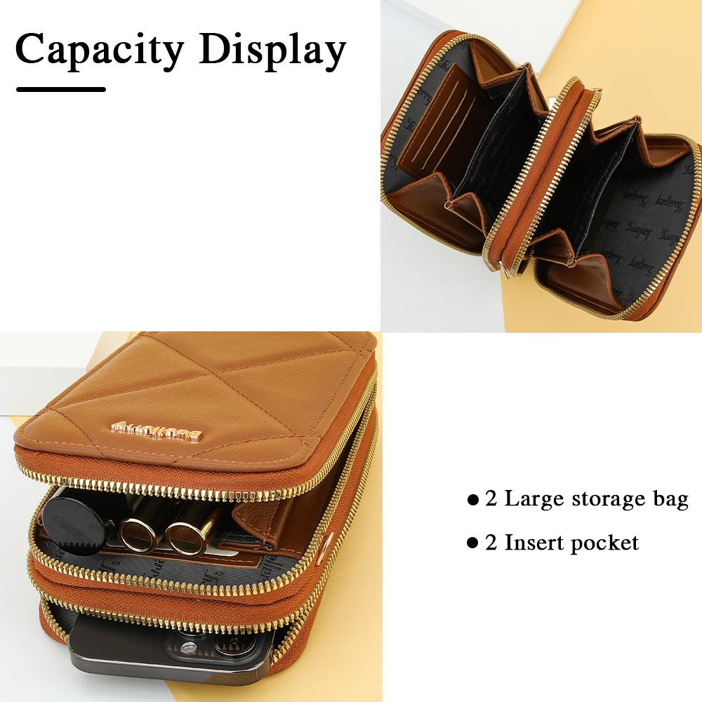 Baellerry Women's Cell Phone Bag Japanese and Korean Style Vertical Double Layer Single Shoulder Bag Fashion Zipper Crossbody Bag