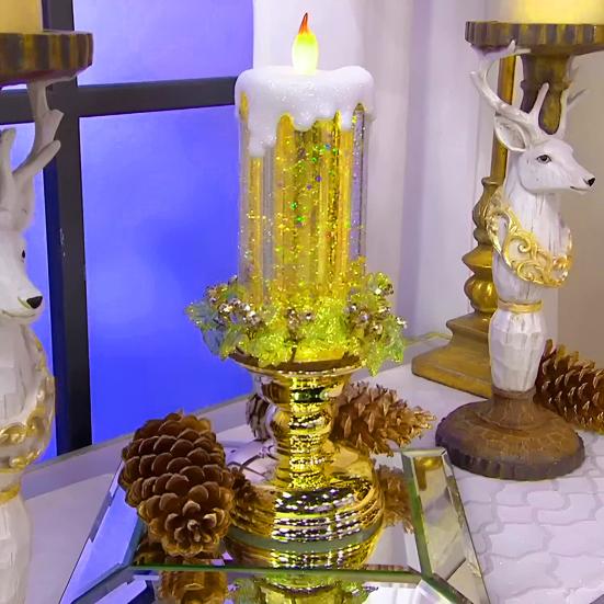 1 Set Candle Light Swirling Glitter Plug And Play Waterproof Flameless Christmas LED Night Light for Party