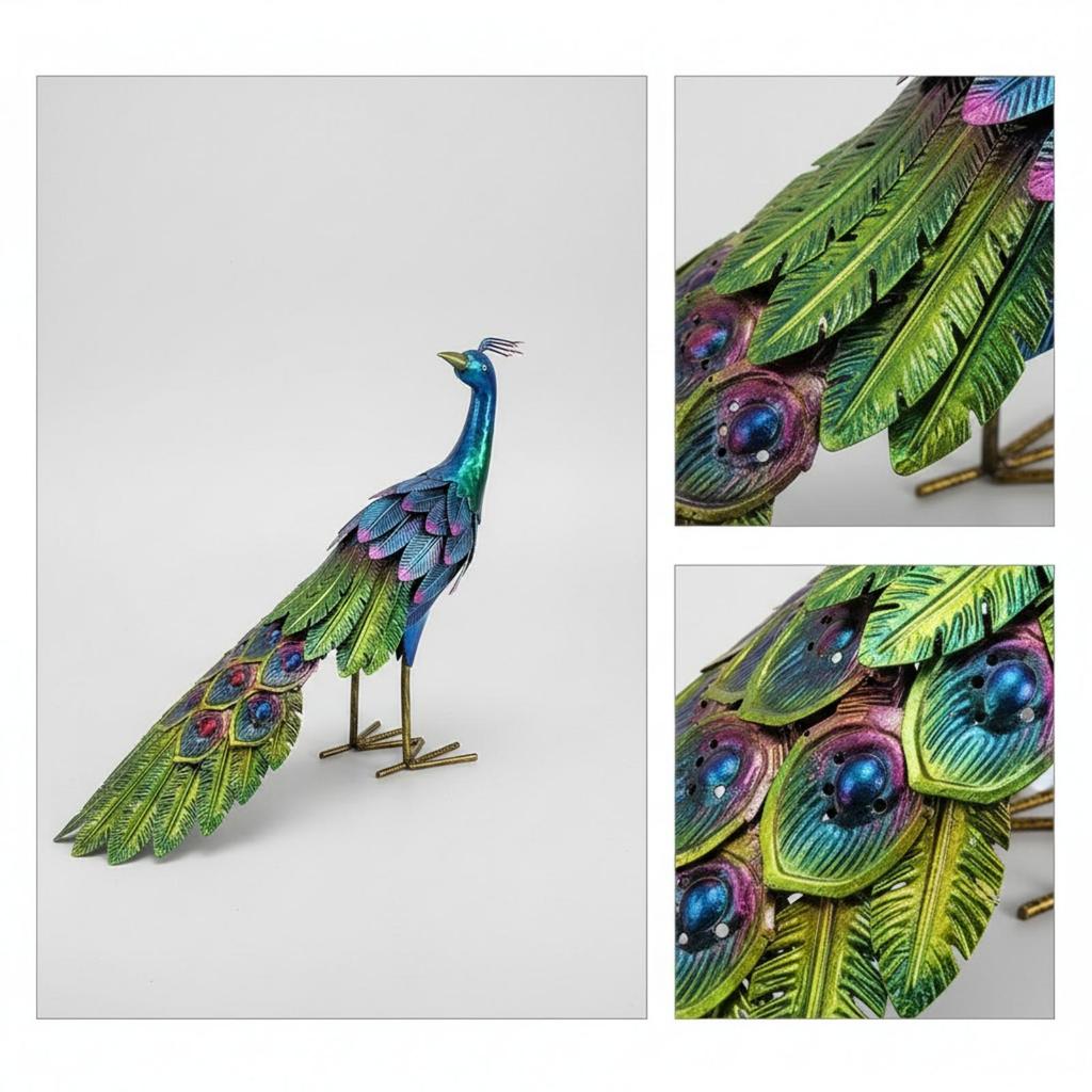 Metal Peacock Statue Intricate Lawn Ornament Sturdy for Patio, Balcony