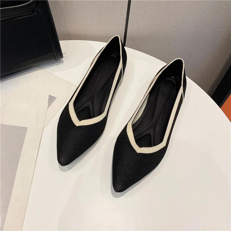 Spring and autumn flat shoes fashion leisure Women's flat shoes pointed knitting elastic comfortable boutique shoes