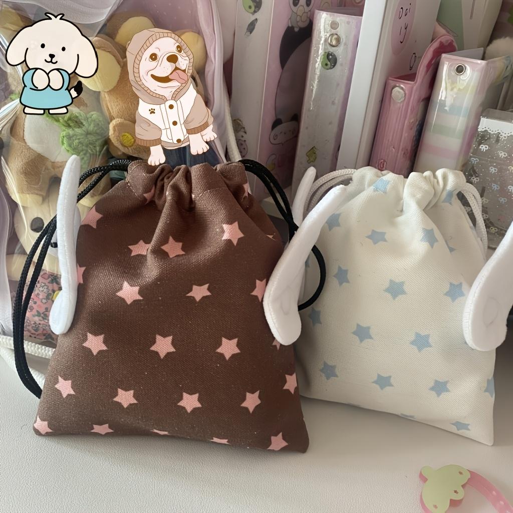 Cute Plush Wing & Star Storage Pouch - Soft Polyester Zipper Pouch for Jewelry, Makeup, Stationery