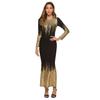 Elegant Long Dresses with Long Sleeves and Gradient Sequins Plus Size Evening Dresses Slim Fit Round Neck Mermaid with Gold Stamped