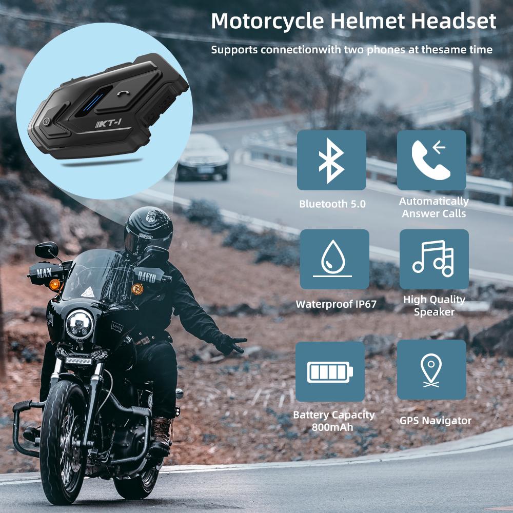 WAYXIN KT-1 Motorradhelm-Headset Bluetooth 5.0 Moto Freisprecheinrichtung Drahtloses Headset-Kommunikatorsystem Wasserdichtes Motorrad