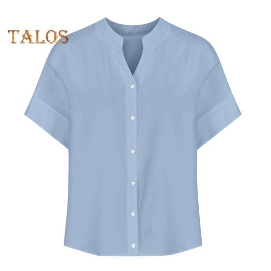 Damen-Shirt, Rundhalsausschnitt, kurze Ärmel, Knopfverschluss, einfarbig, lockere Passform, vielseitige Freizeitoberteile