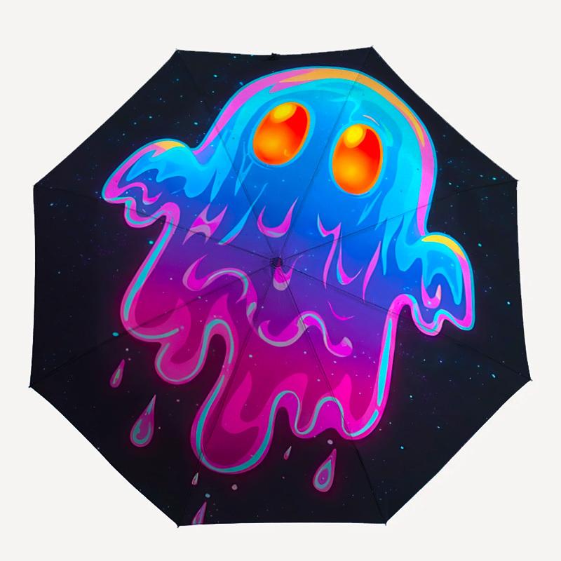1pc Ghost Neon Automatic Open/Close Umbrella with Windproof, Functional Design, 8-Rib Sturdy Canopy