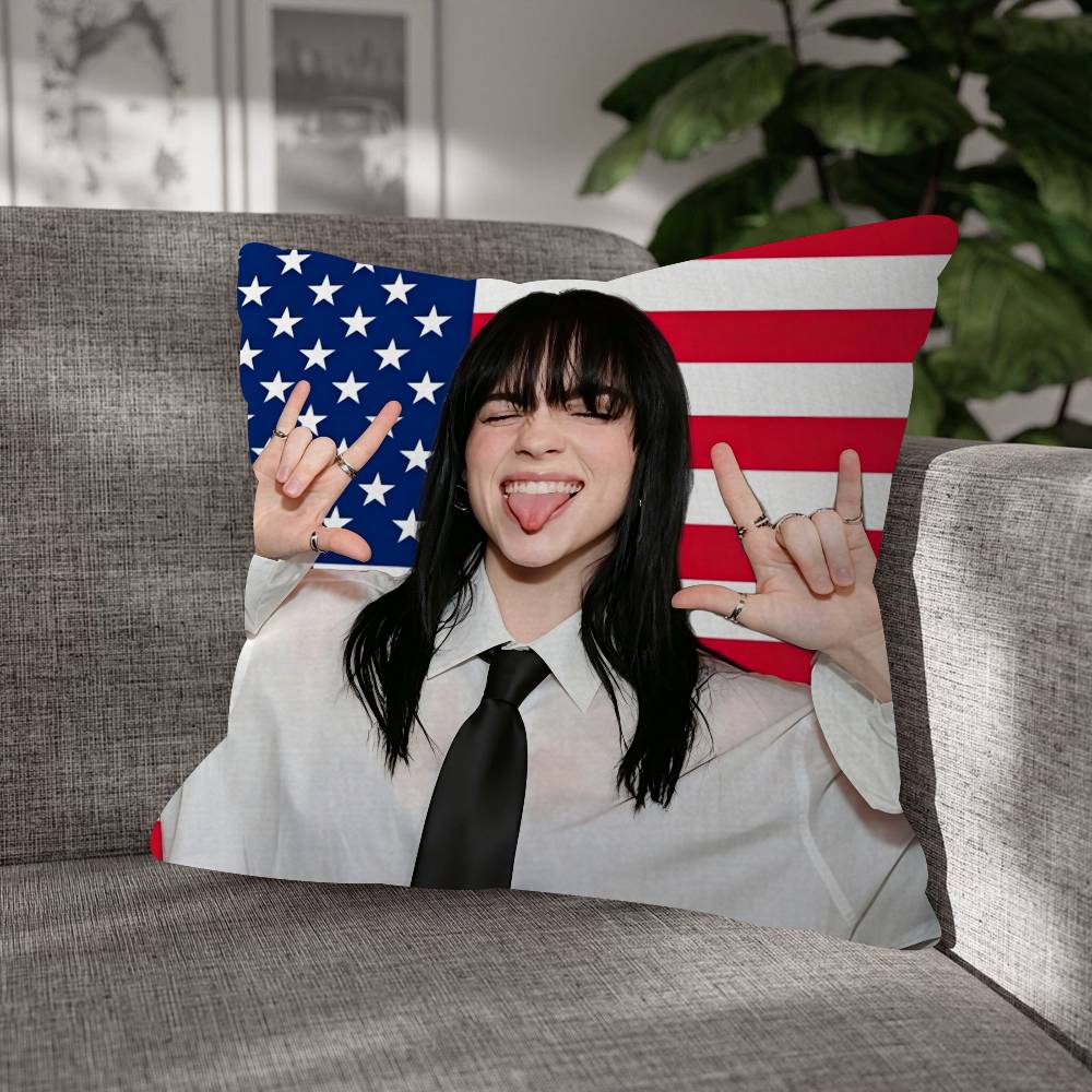 Singer Billie Eilish Cartoon Decorative Room Aesthetics Pillow Case Home Decor Bedroom Sofa Bed Couch Pillow Cover X