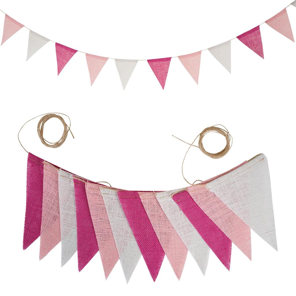 12 Gradient Yellow Linen Pennant Flags - Western Style Wedding & Birthday Decorations