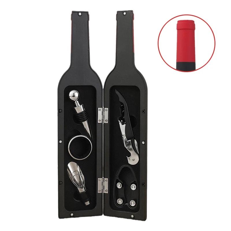 

Набор из нержавеющей стали для открывания вина, портативный резак для фольги, насадка для розлива вина и кольцо для капель с футляром в форме бутылки, гаджеты для открывания шампанского красный