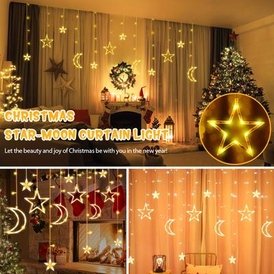 Guirlande Lumineuse Étoile Lune LED, Ambiance Romantique, Guirlande Lumineuse Rideau Fée, Convient pour la Décoration Murale de Chambre à Coucher, Fenêtres de Chambre, Décoration de Fête et de Vacances