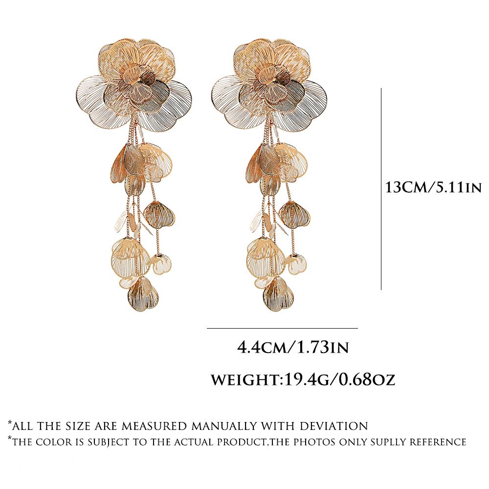 Exaggerated Flower Long Metal Dangle Earrings For Women Party Gift Gold Color Earrings Fashion Luxury Jewelry