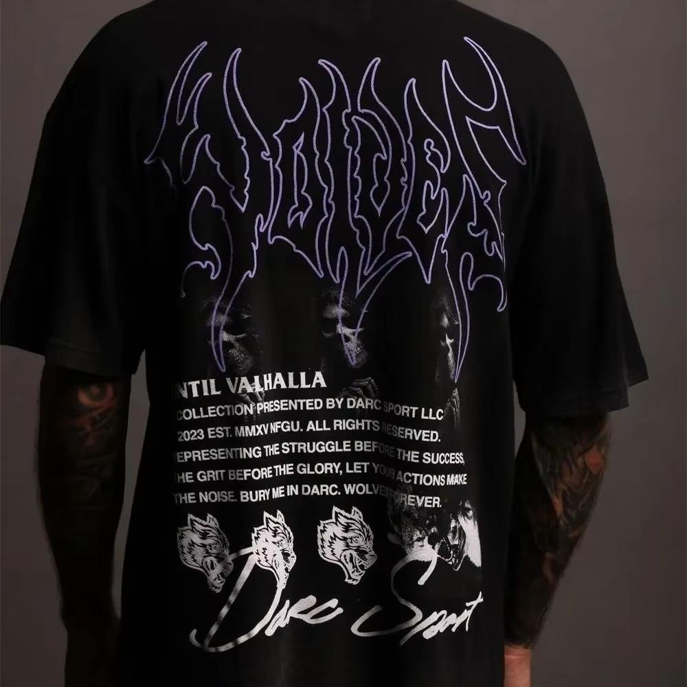 DARCSPORT Wolf Head High Quality T-shirt Summer City Fitness Sport Loose Casual Crewneck Men's T-shirt Couple 100% Cotton