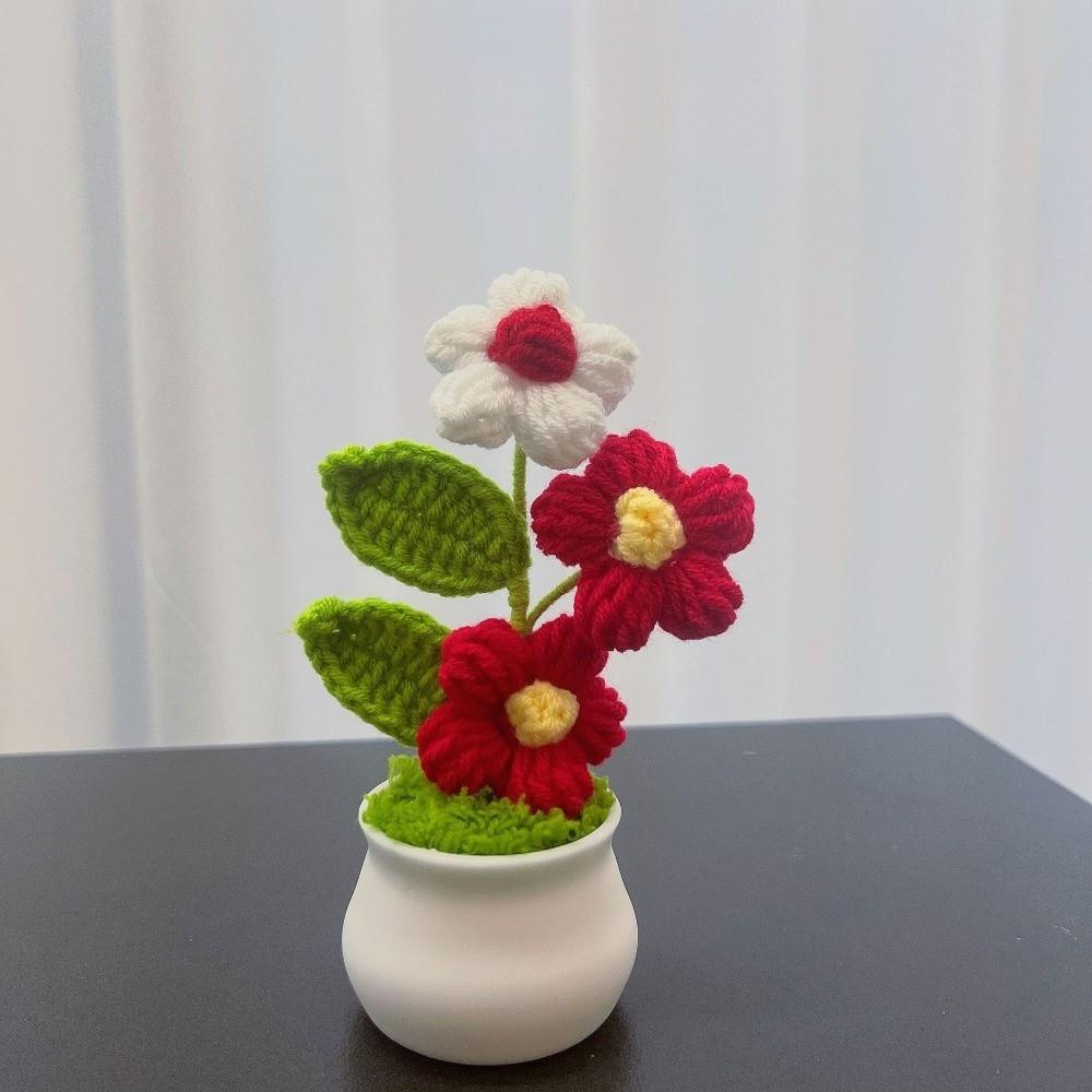 Handwoven Crochet Flower Potted DIY Artificial Flowers Pot  Birthday Gifts