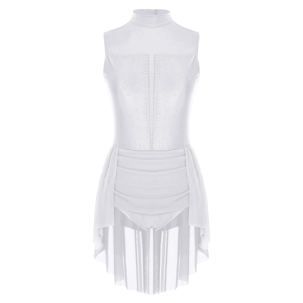 Damen Tanz Performance Body Ärmellos Rückenfreier Stil Transparenter Mesh Patchwork Glitzernde Strasssteine Kostüm