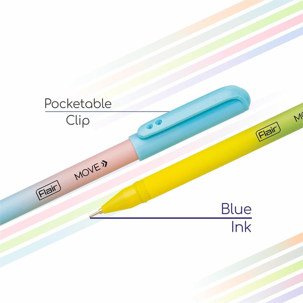 FLAIR Move Ball Pen Stand Pack Of 1 x 50 pen Fine Tip Blue Ink Pens Minimalistic Pastel Matte Finish Smooth Writing Clip Design