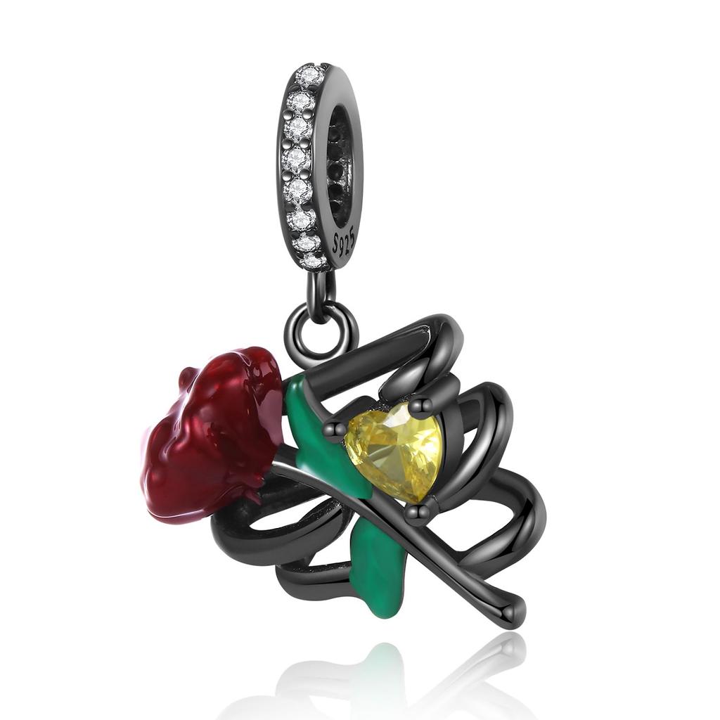 New Yellow Sunflowers Heart Rose Flower Charms 925 Sterling Silver Fits Original Bracelets Women Anniversary DIY Jewelry Charm