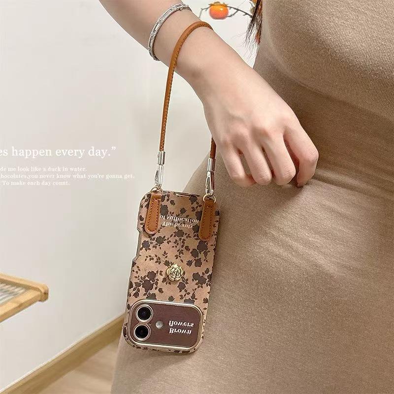 3D Camellia Lanyard Phone Case for iPhone 16/17 Pro Max with Large Window