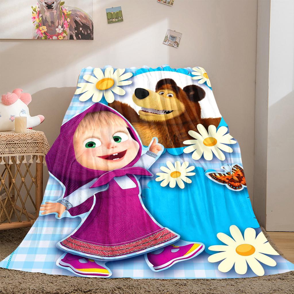 Russian animation Fairy Tale Masha and the Bear Cartoon Blanket Soft Four Seasons Home Bed Blanket Sofa Cover Office Napping Picnic Blanket M1
