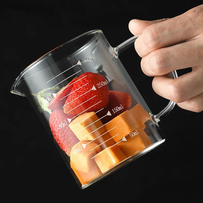 350/500 ml Glasmessbecher Milchkaffeemessbecher Glasbecher Flüssigkeitsmessbecher Becher mit Skala Küchenmesswerkzeuge