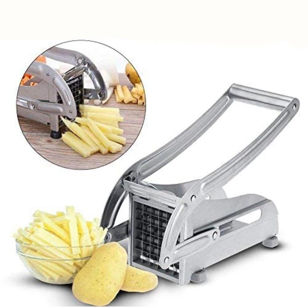 Edelstahl-Pommes-Frites-Schneider, Kartoffelschneider, Pommes-Schneider, Kartoffelchips, Fleischhacker, Schneider, Hackschnitzel-Chips-Maschine, 2 Klingen