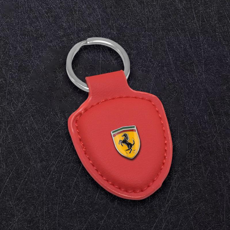 3D Emblems Leather Car Keyring Keychain Anti-Loss Pendant For Ferrari F430 CRoma 488 Portofino Spider SF90 Superfast Competizione