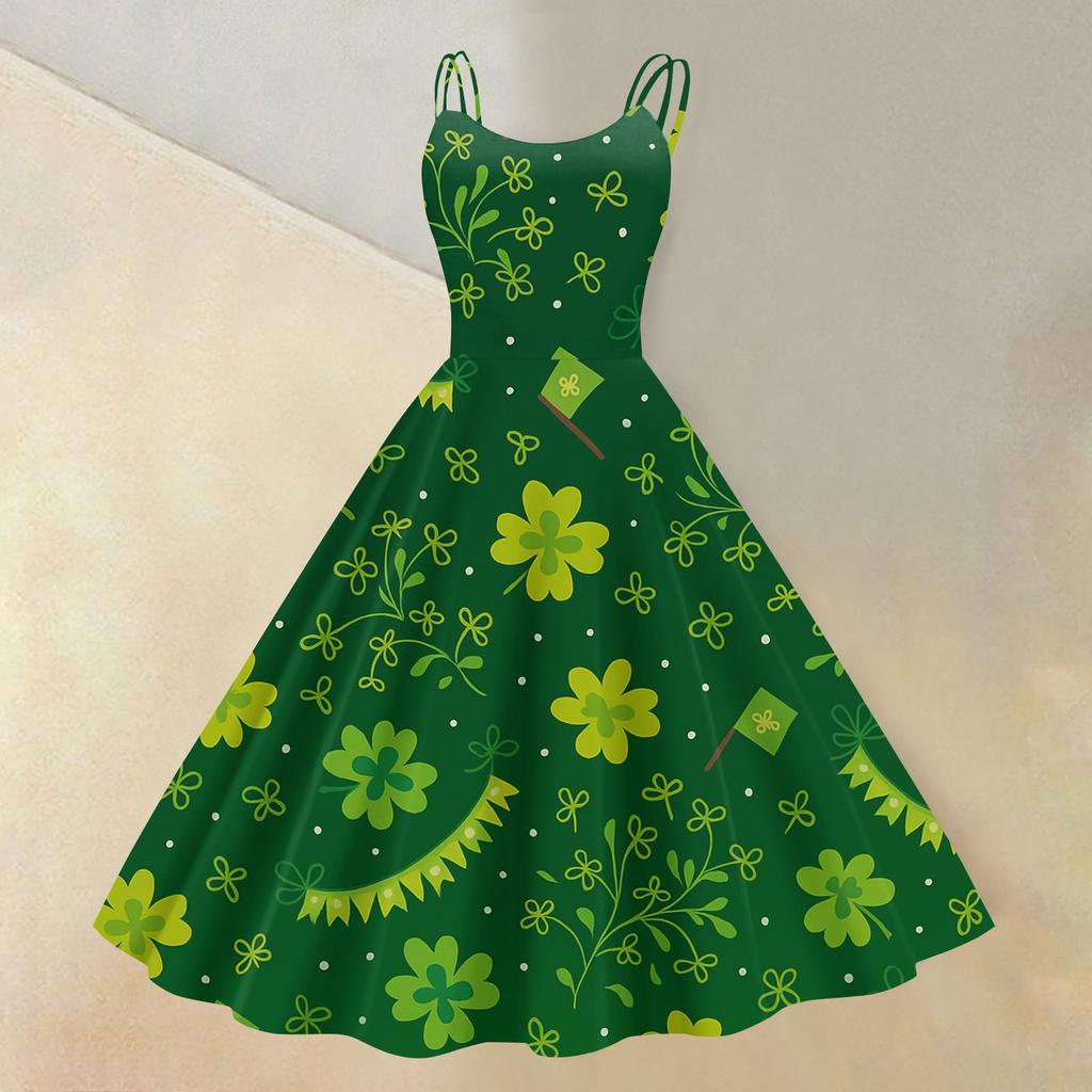 Women's St. Patrick's Day Print Sexy Off-Shoulder Punk Retro Dress