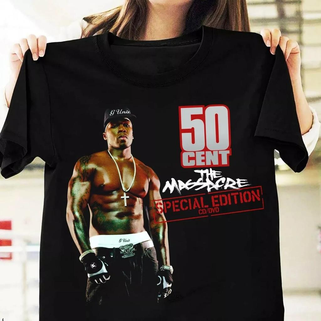 Casual Men's Cotton Top 50 Cent Cotton Unisex All Size S-5XL T-Shirt Short Sleeve Cotton Black Shirt
