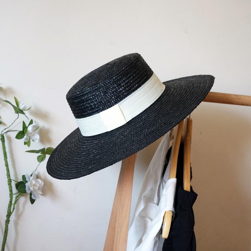 French Retro Elegant Black Big Eaves Holiday Straw Hat Summer Female Shade Sun Protection Beach Straw Straw Jazz Hat
