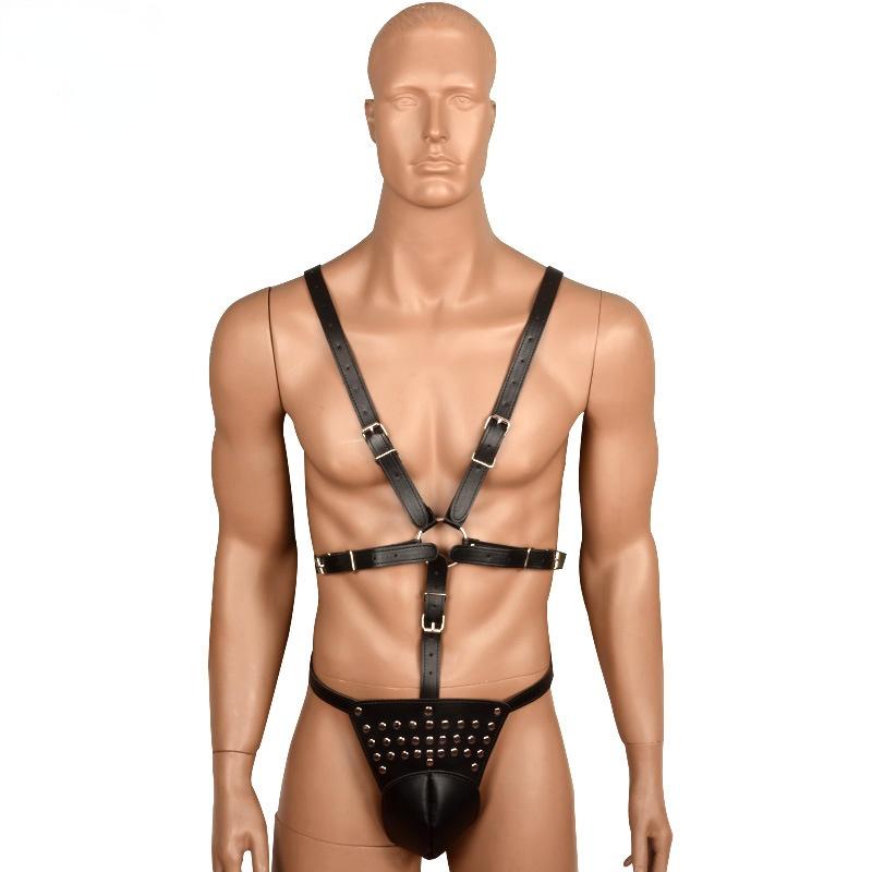 Men's PU Leather Bondage Lingerie Pants Adjustable Sexy Harness Belts Adult Games Restraint Flirting Sex Toys for Gay Men
