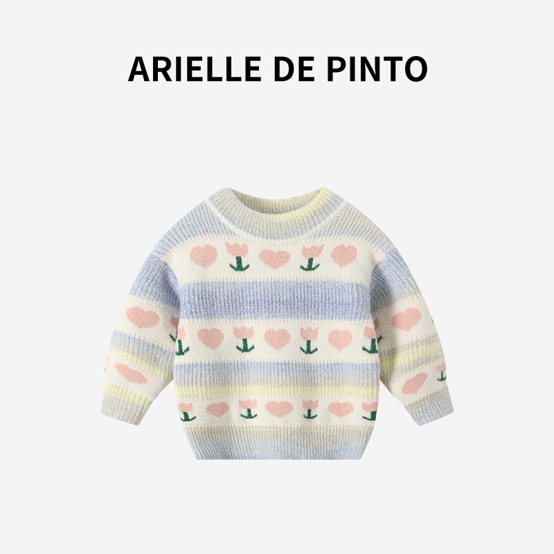 French Arielle De Pinto Girls Sweater Autumn New Sweet Girl Gradient Color Warm Top Trendy Blue 120