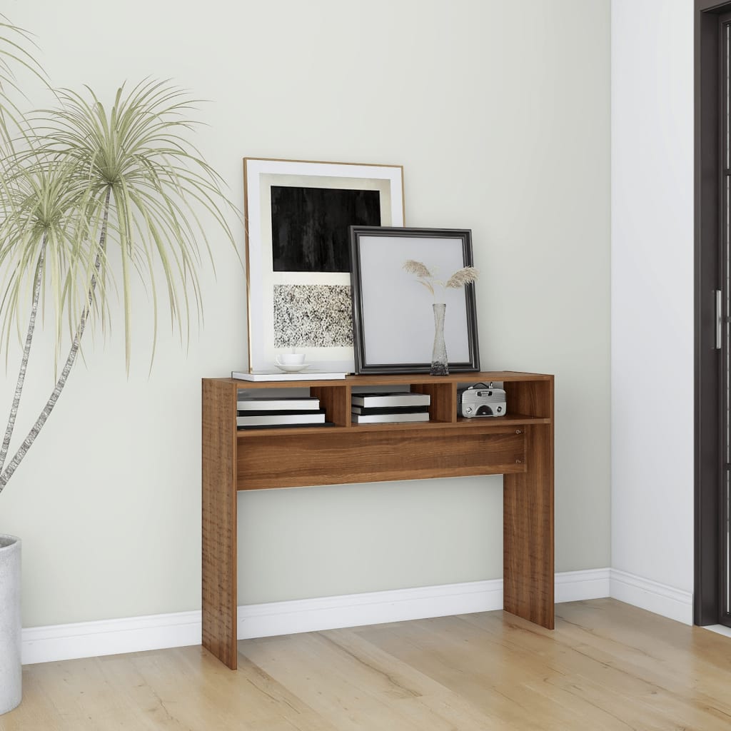 Console Table Brown Oak Look 105 x 30 x 80 cm Engineered Wood