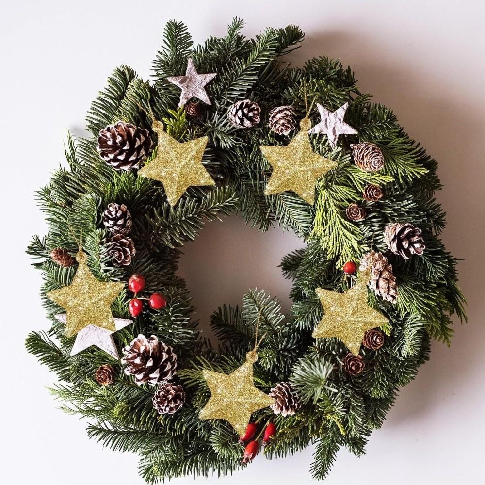 6Pcs DIY Christmas Tree Hanging Pendant Gold Glitter Xmas Tree Decoration Home Navidad Decor