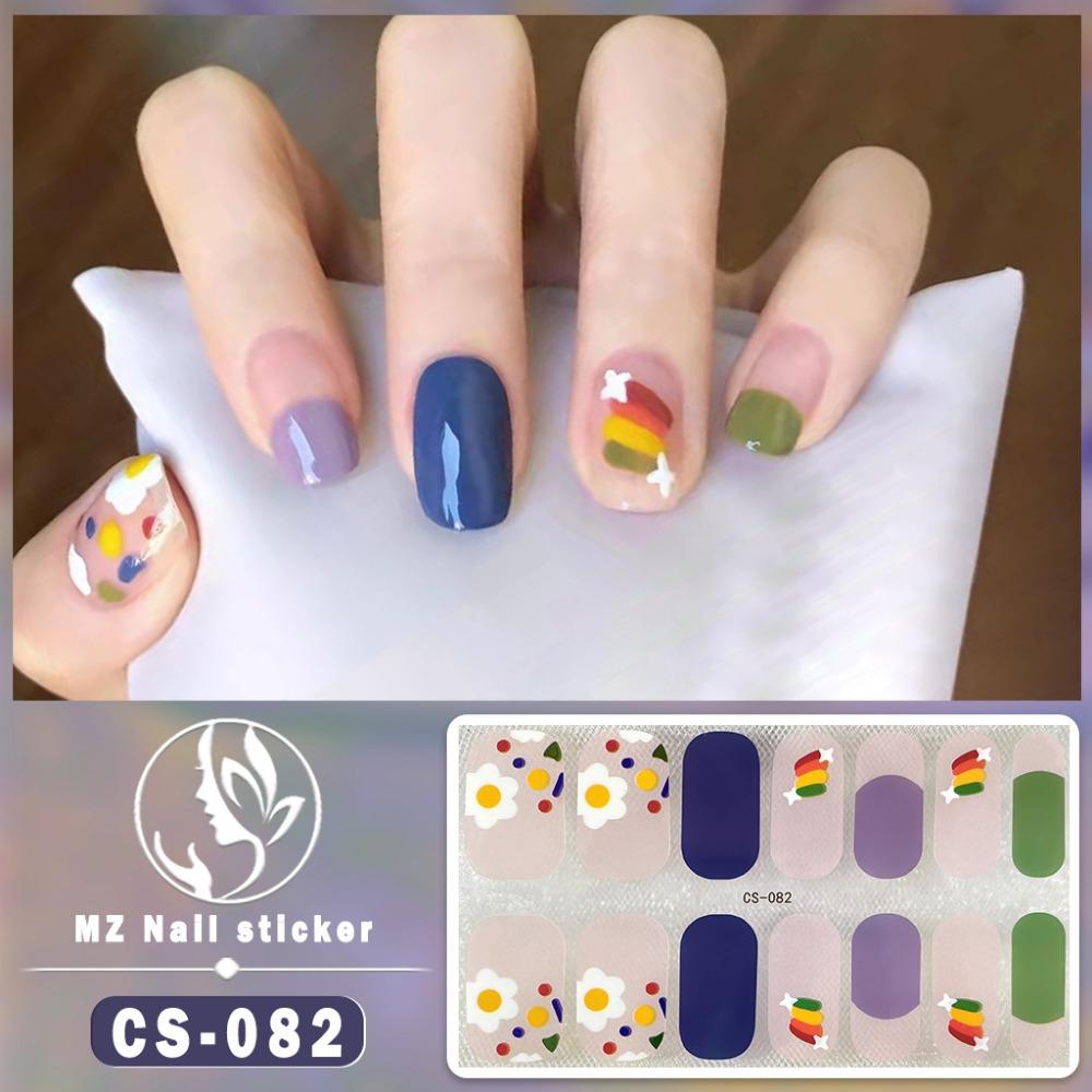 New type of bake-free gel nail polish film, full sticker, plaid spring and summer flower nail art film, nail film, waterproof paper patch