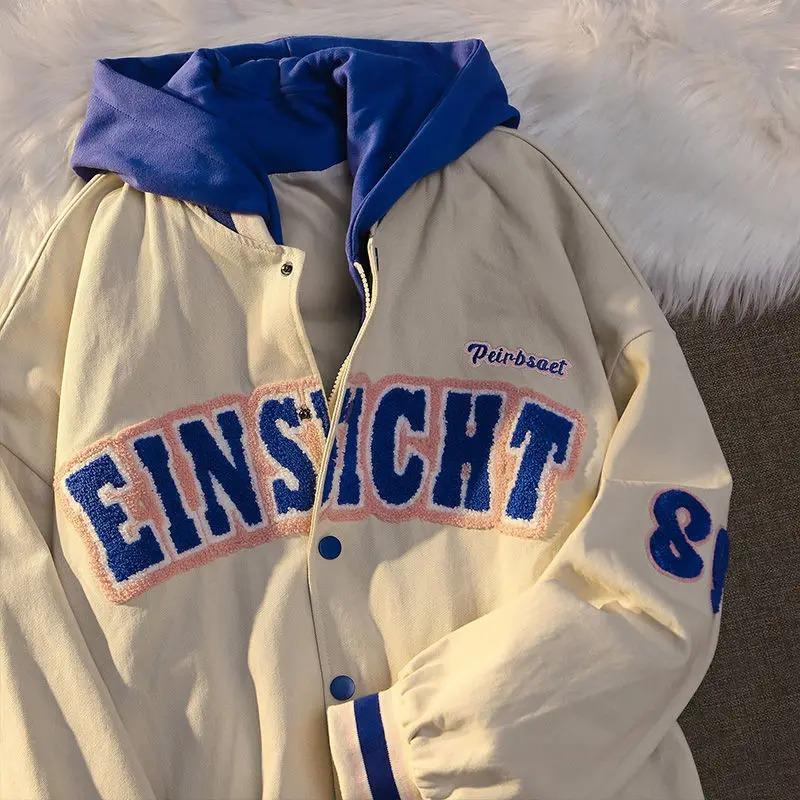 New Trendy Fashion Letter Printing Embroidered Baseball Uniform Female Couple retro Harajuku Loose American Street Jacket Women