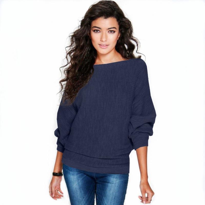 Women's  Knitted Sweater Autumn and Winter Fashion  Loose Bat-sleeved Solid Color Knitted Pullover Knitted Sweater